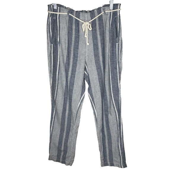 Sigrid Olsen Stripe Linen Blend Pants Women's L High‎ Waist Blue White Summer - Picture 1 of 7